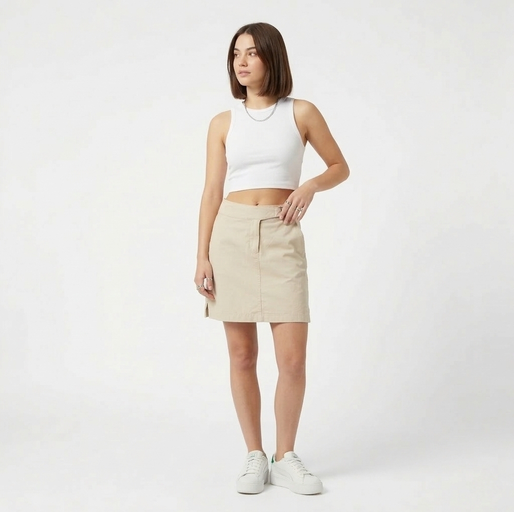 Van Heusen Womens Cream A-Line Mini Skort Skirt with Decorative Buckle Size 10